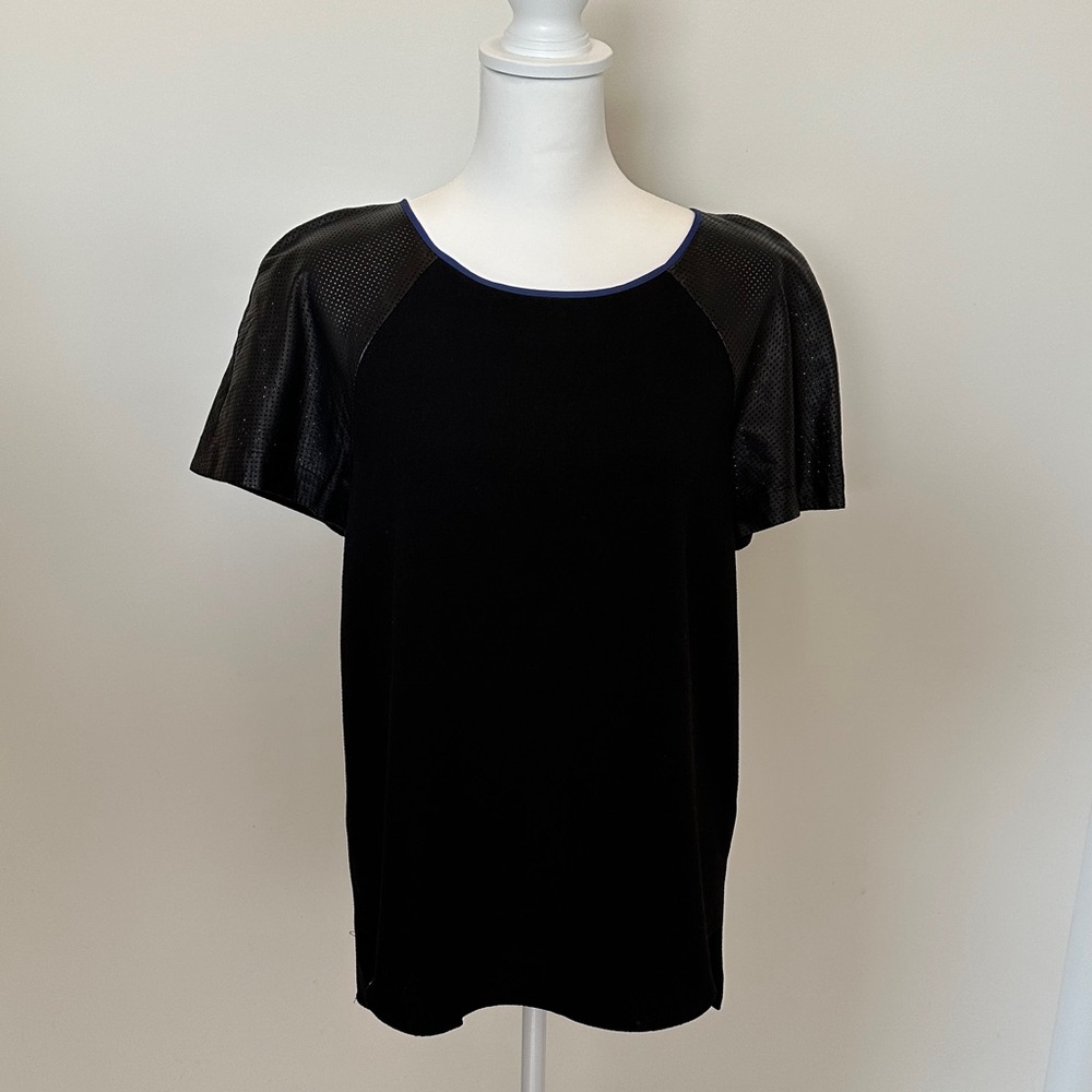 Rebecca Taylor Black Top with Leather Sleeves